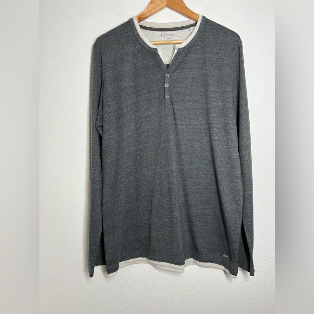 Esprit NWOT Men’s Long-Sleeved Cotton Shirt Size XL Gray White